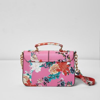 Pink floral print mini satchel bag